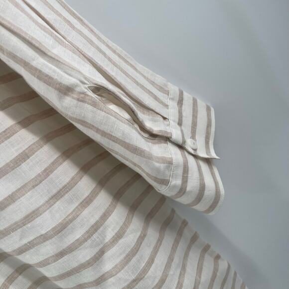 CHICO'S Shirt Size 12/14 No Iron Button Down 100% Linen Stripes White Neutral - Picture 7 of 13